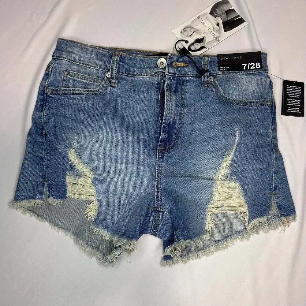 Kendall + Kylie The Icon Distressed Raw Hem Denim Shorts
